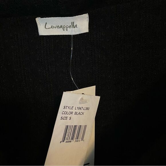 Loveappella Tunic Top Ribbed Pointelle Off the Shoulder Black Casual Fold Over - Picture 9 of 11